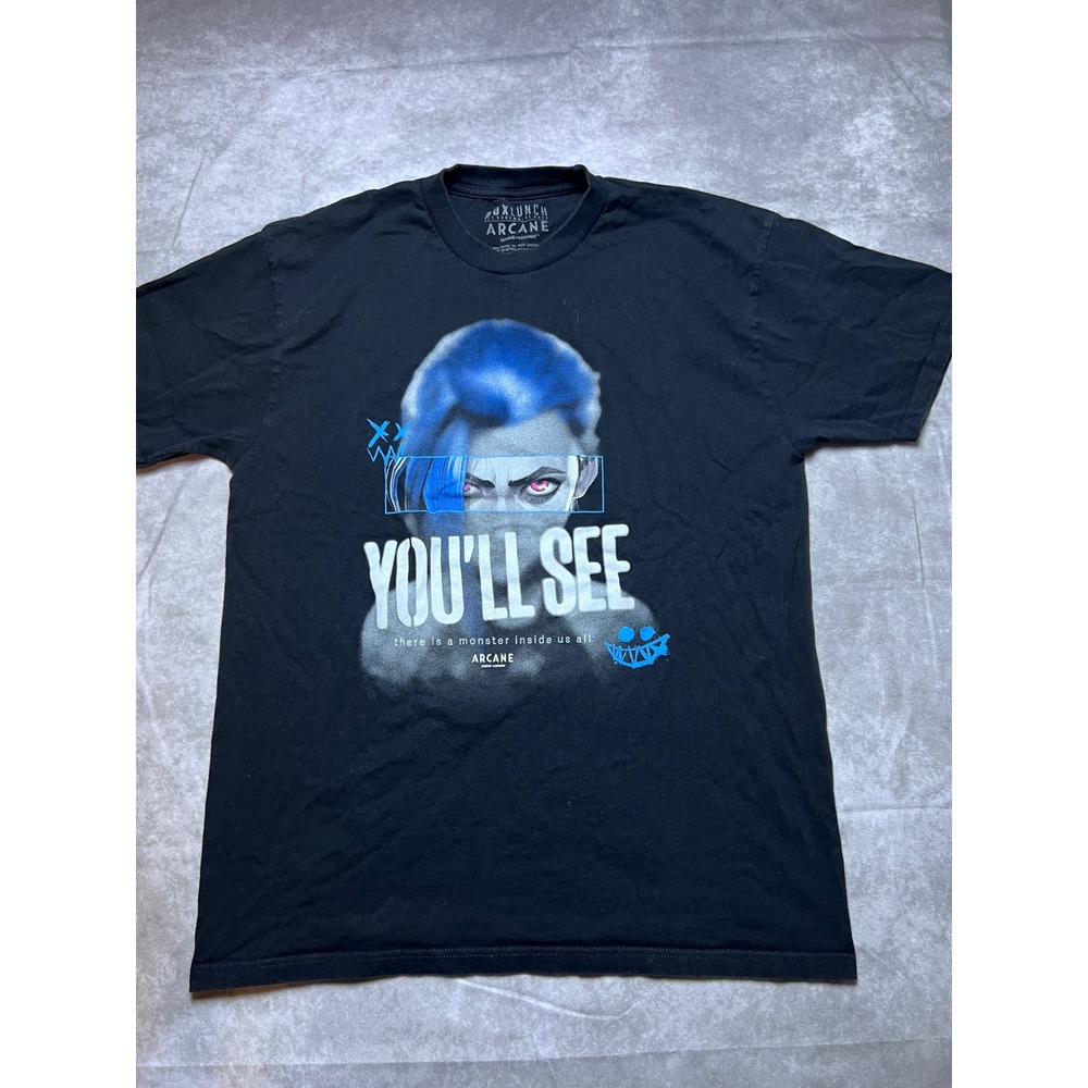 BoxLunch Arcane League of Legends T-Shirt Mens L Black Jinx You'll See Graphic
